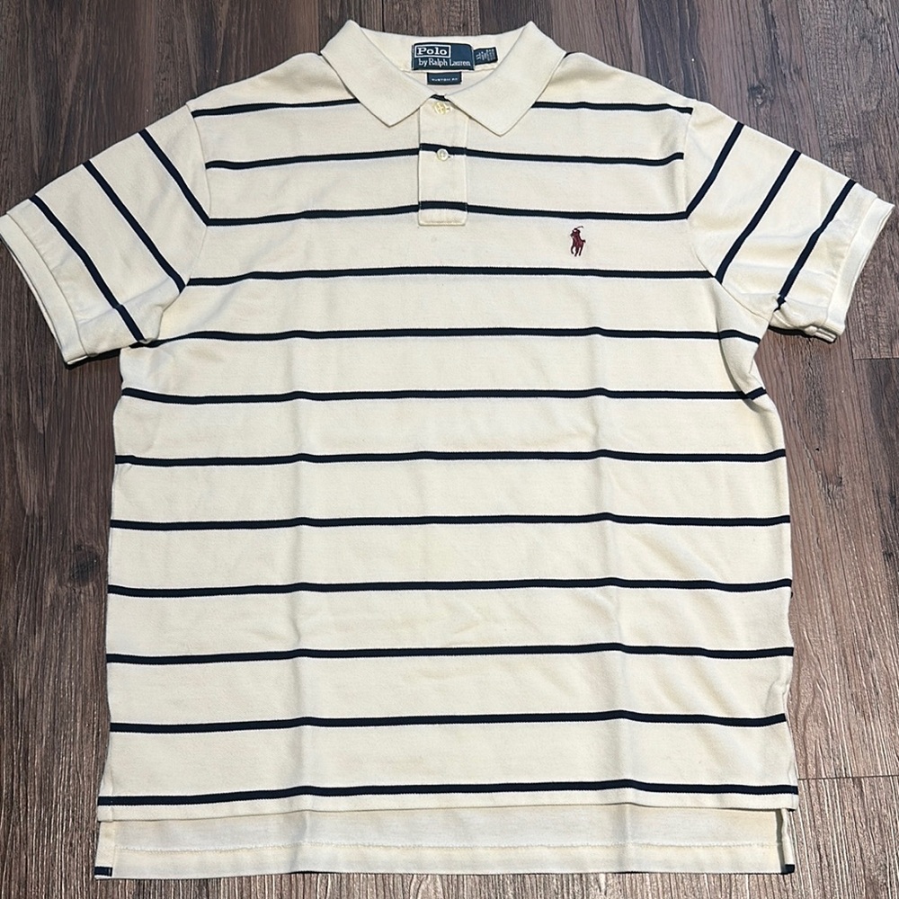Polo by Ralph Lauren Cream and Blue Striped Polo Shirt